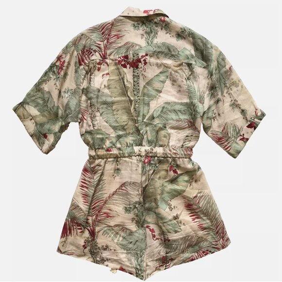 Zimmermann Aliane Floral Romper Womens 1 Small Green Short Sleeve Linen Belted - Picture 12 of 13